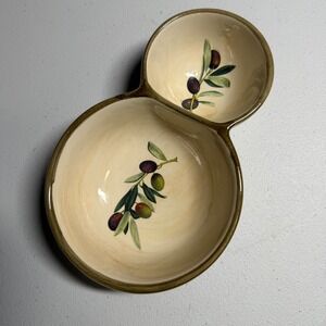 Terra‎ di San Francesco Divided Serving Bowl 7.5" Cream Olive Branch Italy
